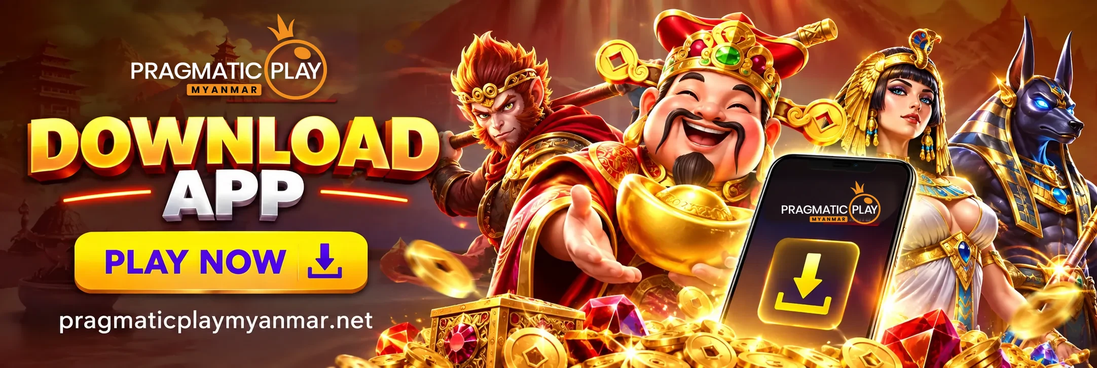 Pragmatic Play Myanmar Android app on a gold stage with coins